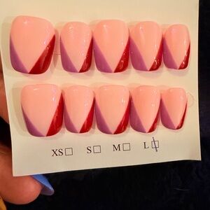 Purple and Red Geometric handmade press on  Nails